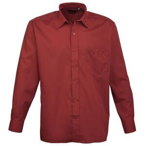 Premier Mens Long Sleeve Formal Plain Work Poplin Shirt / Burgundy